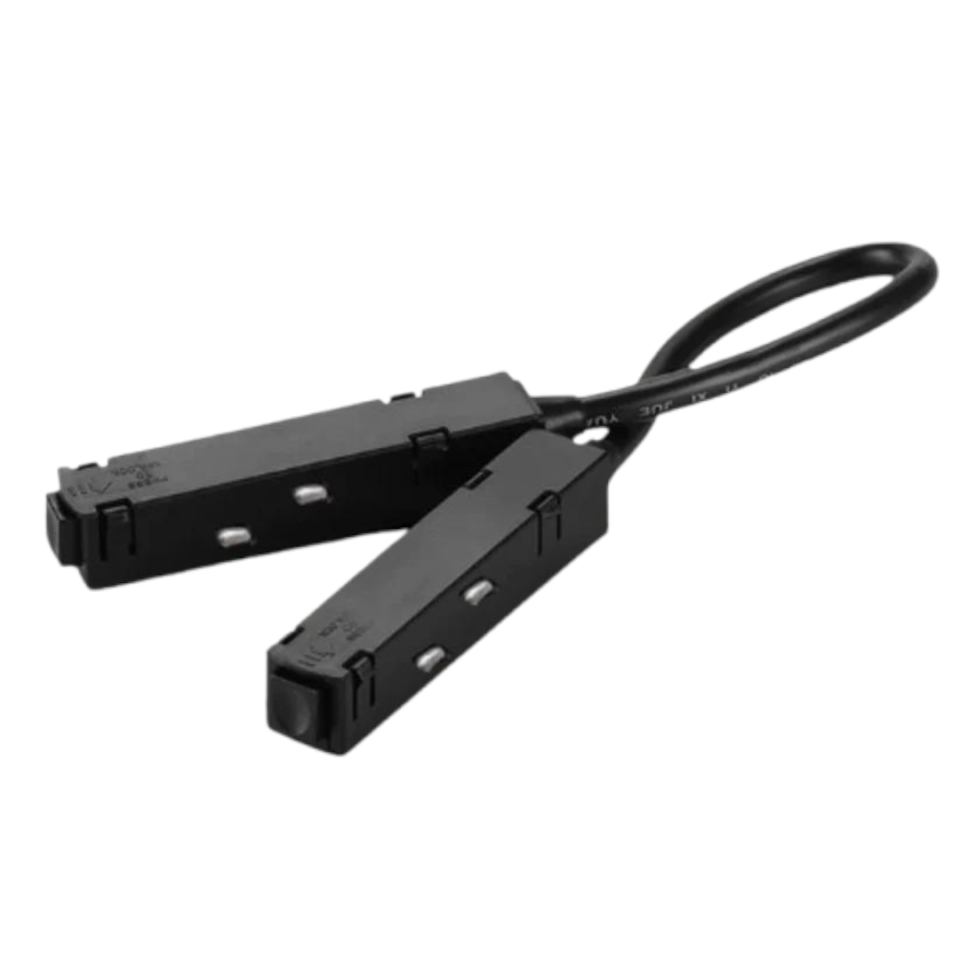 Connecteur magnétique noir pour rail LED 48V, accessoire d’éclairage pour installation rapide et sécurisée, compatible avec les luminaires LED magnétiques.