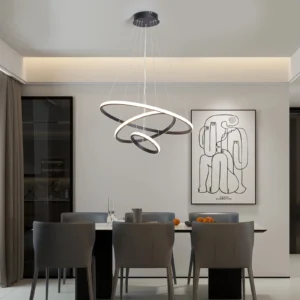 Luminaire LED circulaire triple anneaux élégante pour salon et salle à manger Luminaire LED design moderne avec trois anneaux lumineux Éclairage LED suspendu minimaliste et contemporain